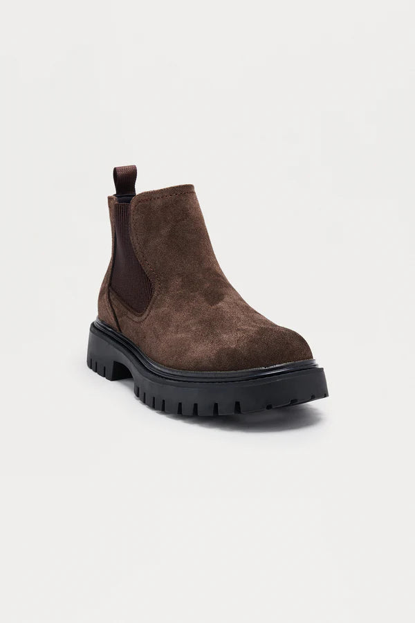 Premium Suede Chunky Slip On Boot - Brown