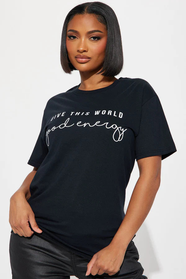 Give This World Good Energy Short Sleeve Tee - Black