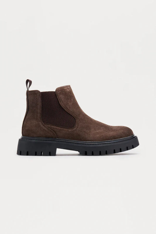 Premium Suede Chunky Slip On Boot - Brown