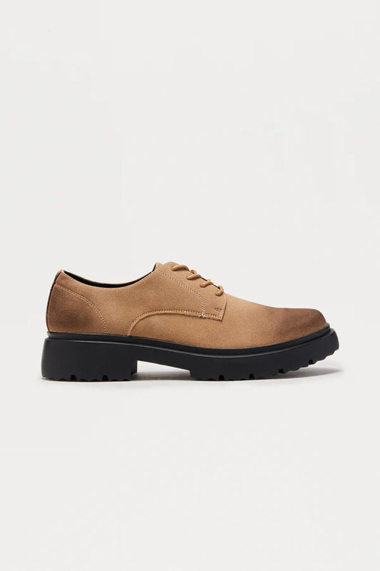 Lace Up Textured Chunky Sole Shoe - Brown